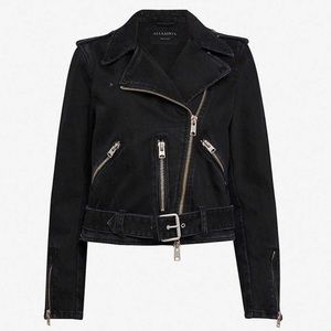 Allsaints Black Balfern Denim Moto Biker Jacket